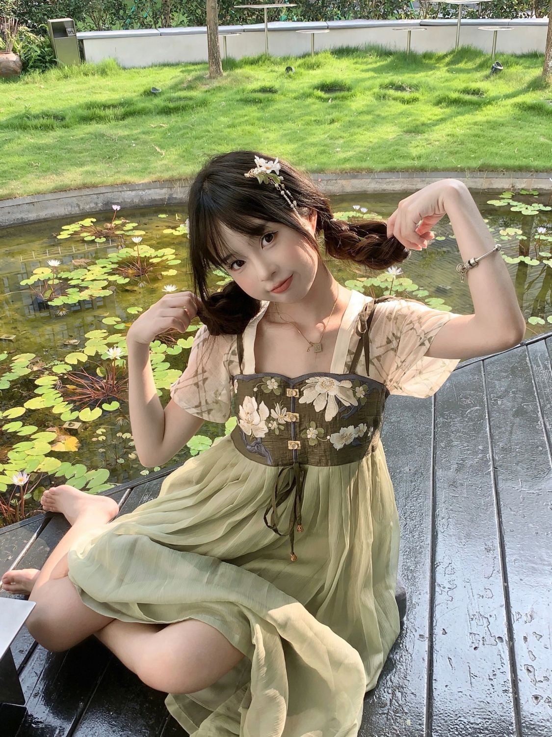 New Chinese-style national style Hanfu fake two-piece square collar short-sleeved dress women's summer 2023 new super fairy princess dress