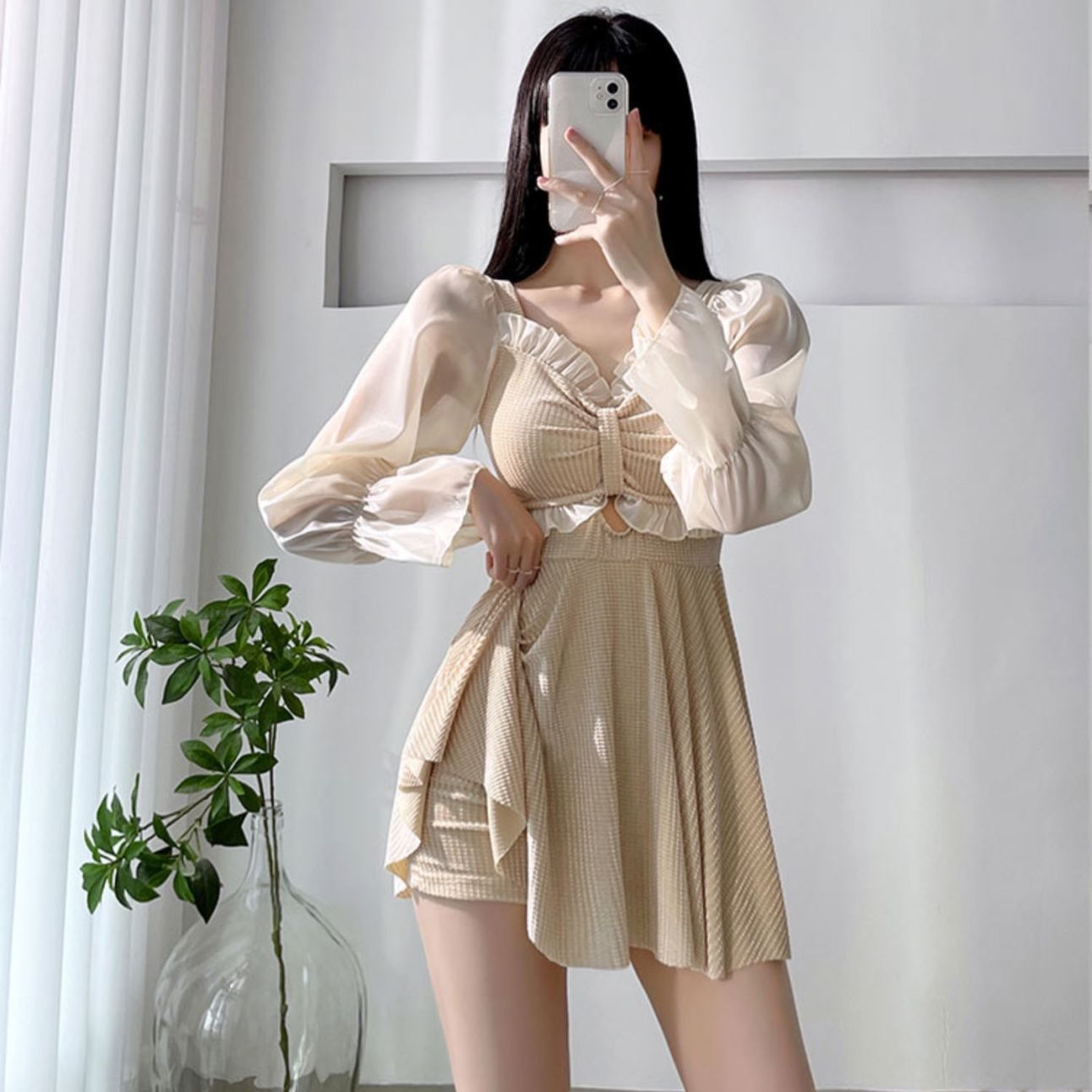 Swimsuit women's 2022 new ins super fairy Korean one-piece conservative skirt style cover belly thin student vacation swimsuit