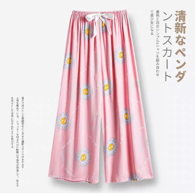 Pajamas women summer silk Winnie bear student Capris mosquito proof wide leg pants rayon home pants can be worn outside