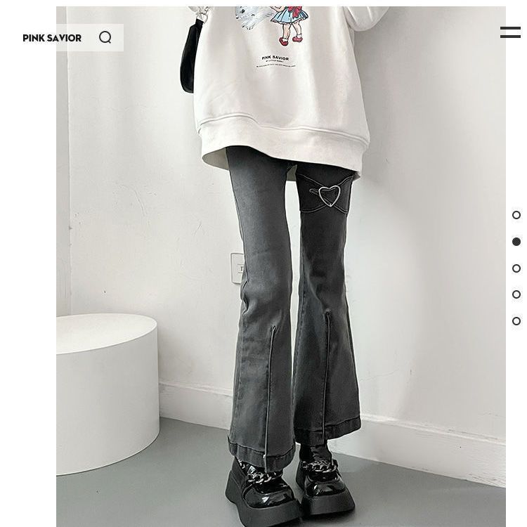 Love leg decoration design style high waist jeans women's  summer high street slim slim micro flared pants trend