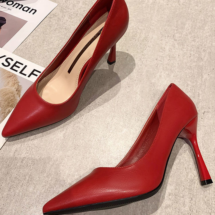 Soft leather high-heeled shoes women's stiletto pointed toe 2023 new spring Korean version sexy girls nude color professional single shoes women