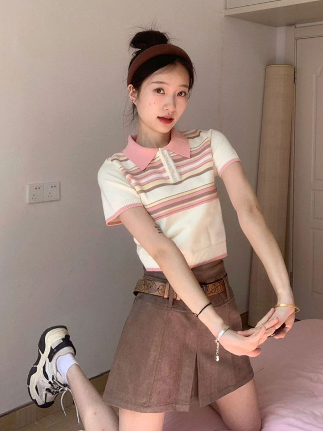 兩件套裝夏季新款小眾簡約學院風針織馬甲POLO衫襯衫半身裙子短裙
