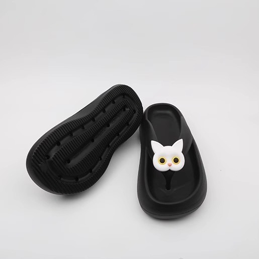 SUNNY COLOR black and white cat flip-flops women's summer outer wear thick-soled anti-slip flip-flops ins trend