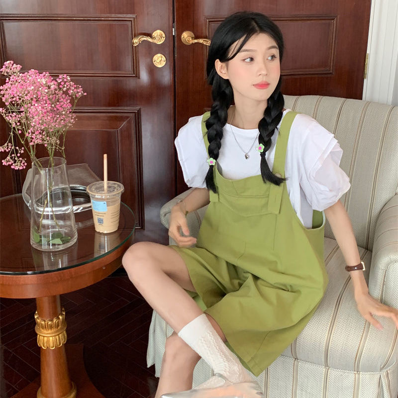 單件/套裝ins背帶短褲女夏2022新款時尚氣質學院風高腰闊腿連體褲