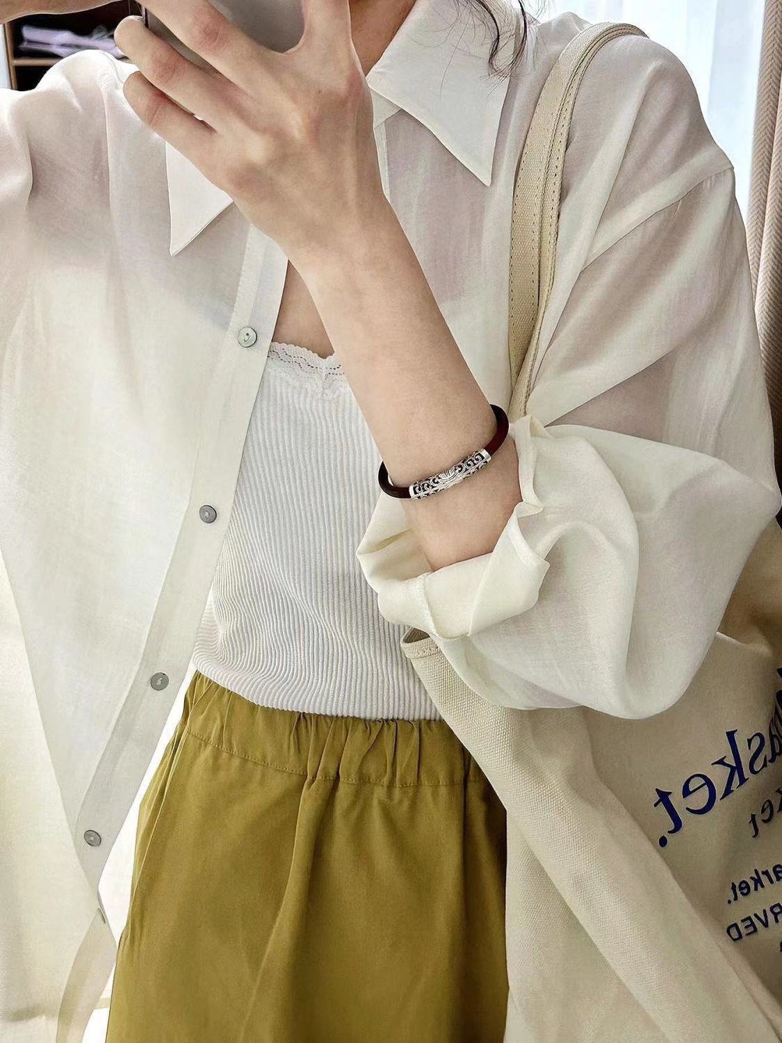 2023夏季輕薄輕奢高級感白色防曬襯衫外穿女寬鬆休閒顯瘦防曬襯衣