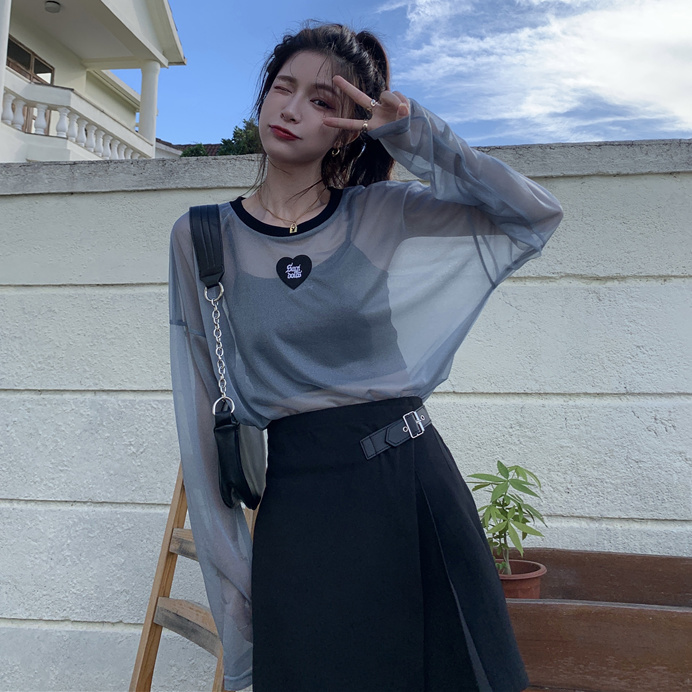 防曬衣套裝女洋氣空調罩衫套頭透氣背心透視裝若隱若現外穿兩件套