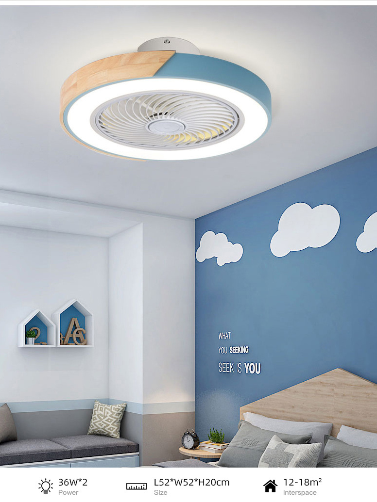 北欧马卡龙卧室吸顶风扇灯智能语音隐形吊扇灯餐厅家用电风扇吊灯