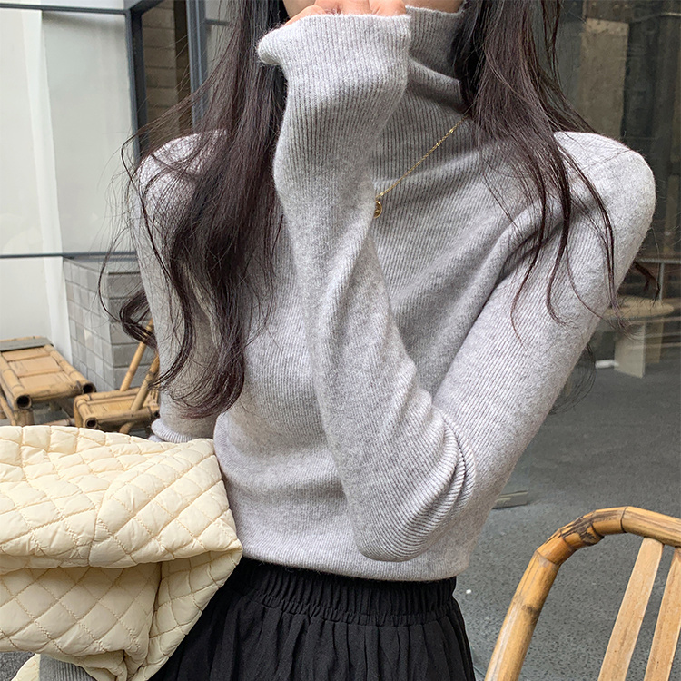 灰色高領針織打底衫女2022秋冬新款韓系套頭修身時尚洋氣內搭毛衣