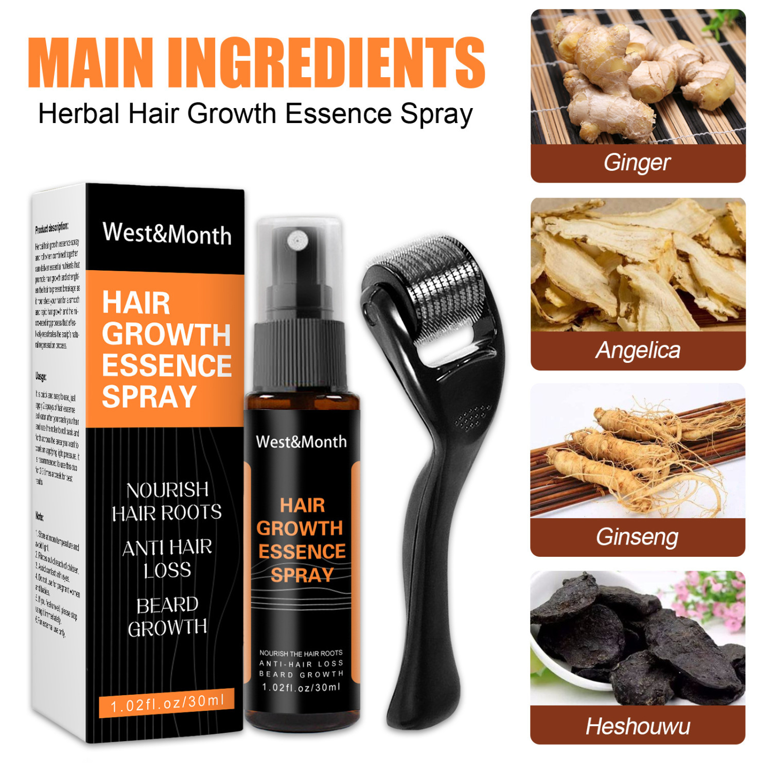 Polygonum multiflorum anti caduta dei capelli Spray allo zenzero per capelli soluzione per la cura dell'attaccatura dei capelli spessi 2024_voghion.com