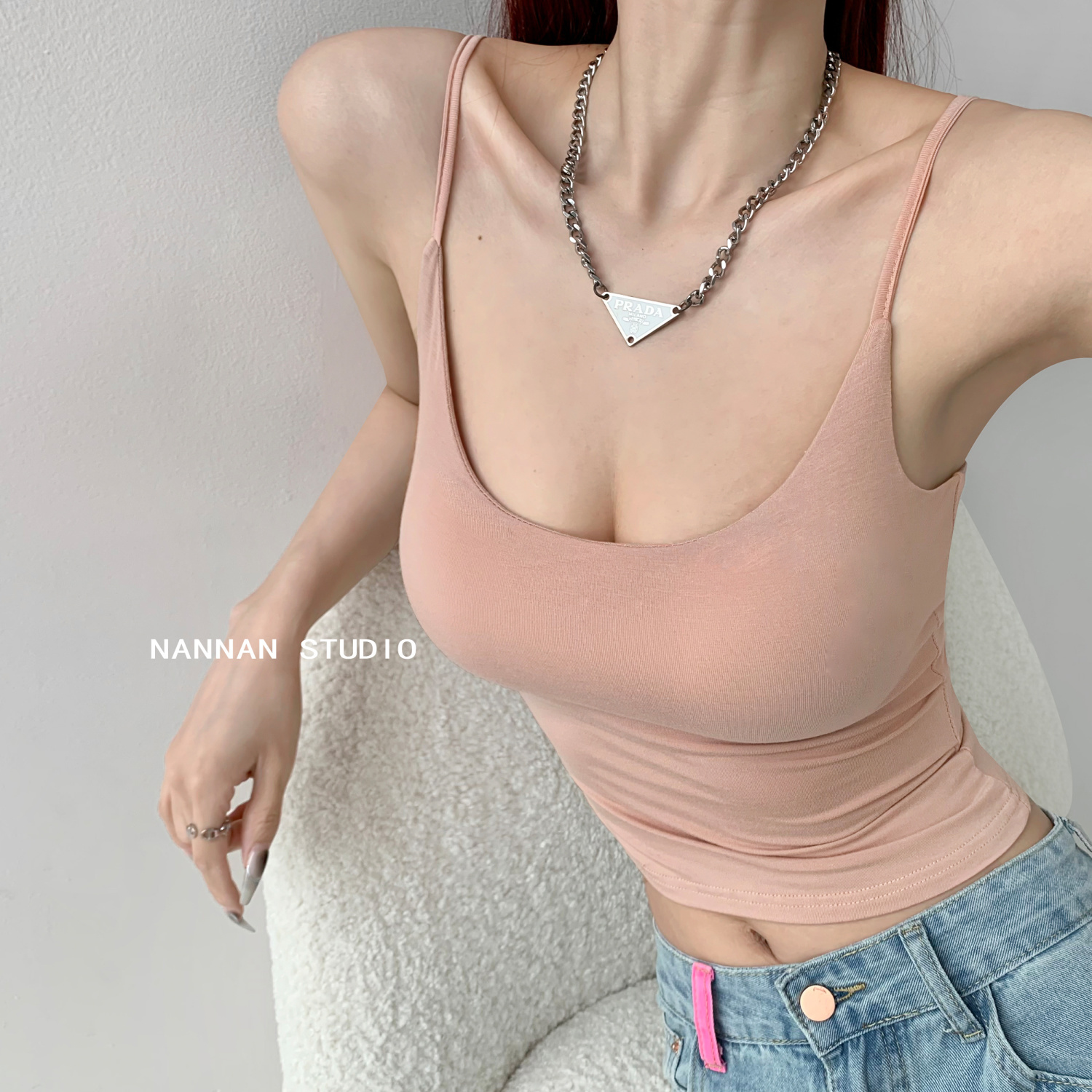甜美氣質小清新自帶胸墊外擴吊帶背心女夏季內搭修身短款打底上衣