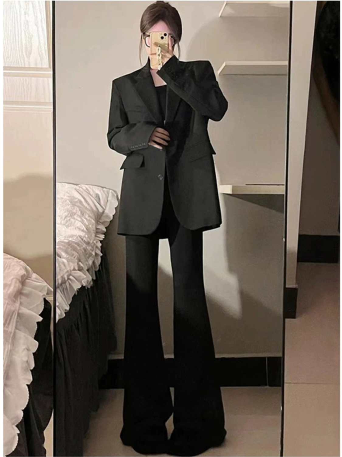 Black suit jacket for women spring and autumn new style small high-end design casual temperament versatile suit top