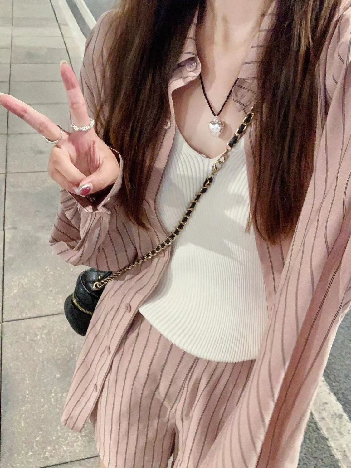夏天薄外套藕粉色條紋襯衫外穿女寬鬆休閒顯瘦中長款防曬襯衣外穿