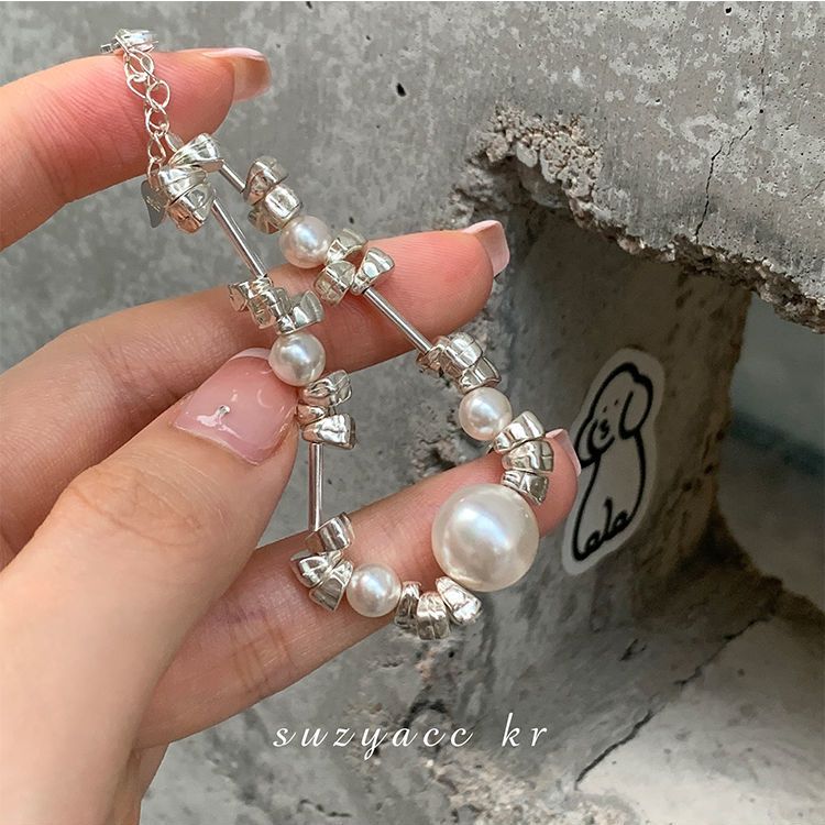 Minority Design Broken Silver Pearl Bracelet Girls 2022 New Ins Style Irregular Beaded Girlfriend Jewelry