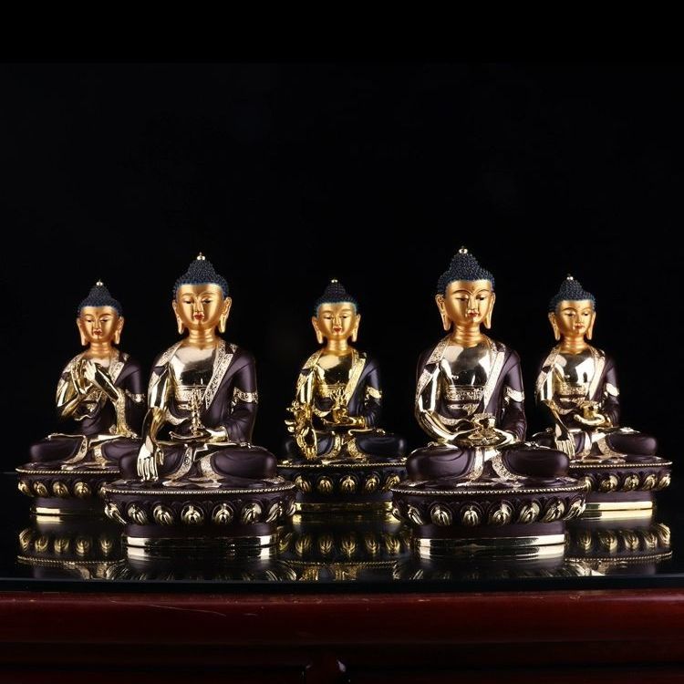 五方佛树脂镀金小佛像阿弥陀药师佛释迦佛宝生佛不空成就佛不动佛