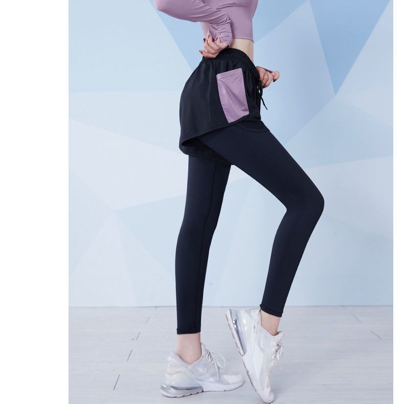 范斯蒂克运动裤女高腰显瘦假两件弹力瑜伽裤跑步健身裤提臀紧身裤