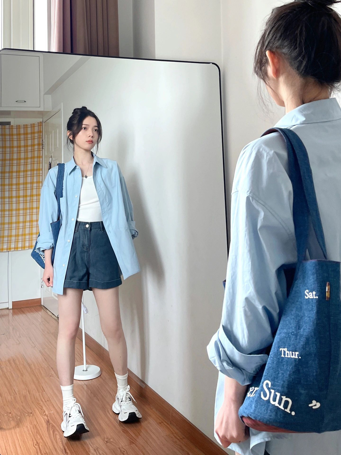 秋季女裝港風淺藍色襯衫女長袖外穿寬鬆百搭高級學生襯衣上衣洋氣