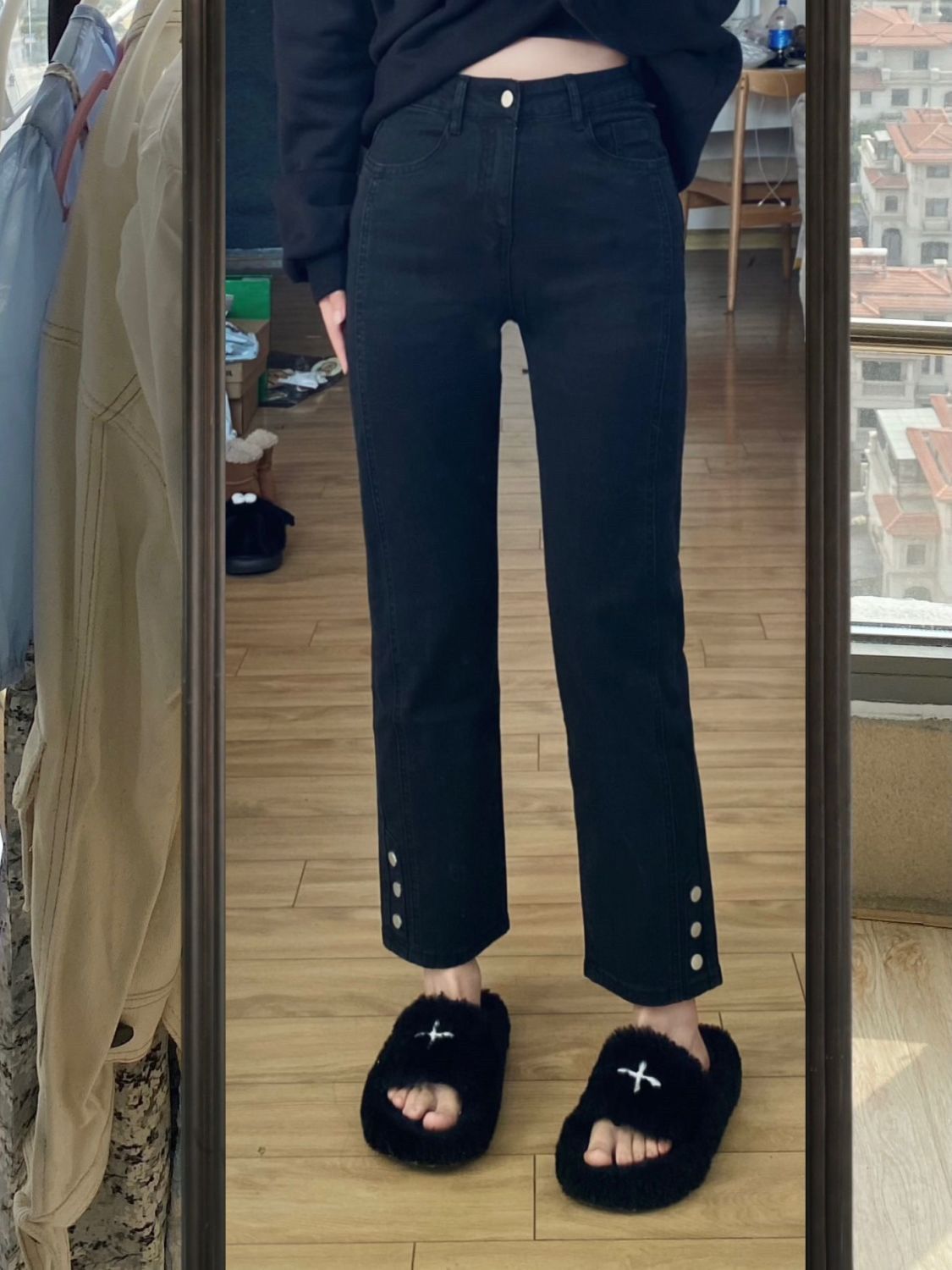 百搭直筒牛仔褲女2023春秋新款大碼胖mm高腰寬鬆顯瘦九分煙管褲子