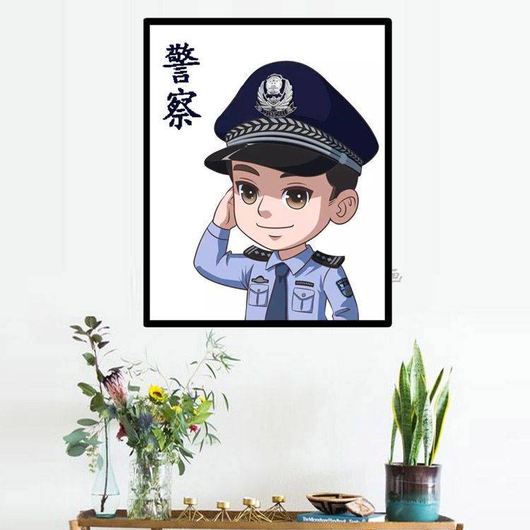 5d新款卡通人物人民警察公仔敬礼十字绣圆钻钻石画满钻贴钻画小幅