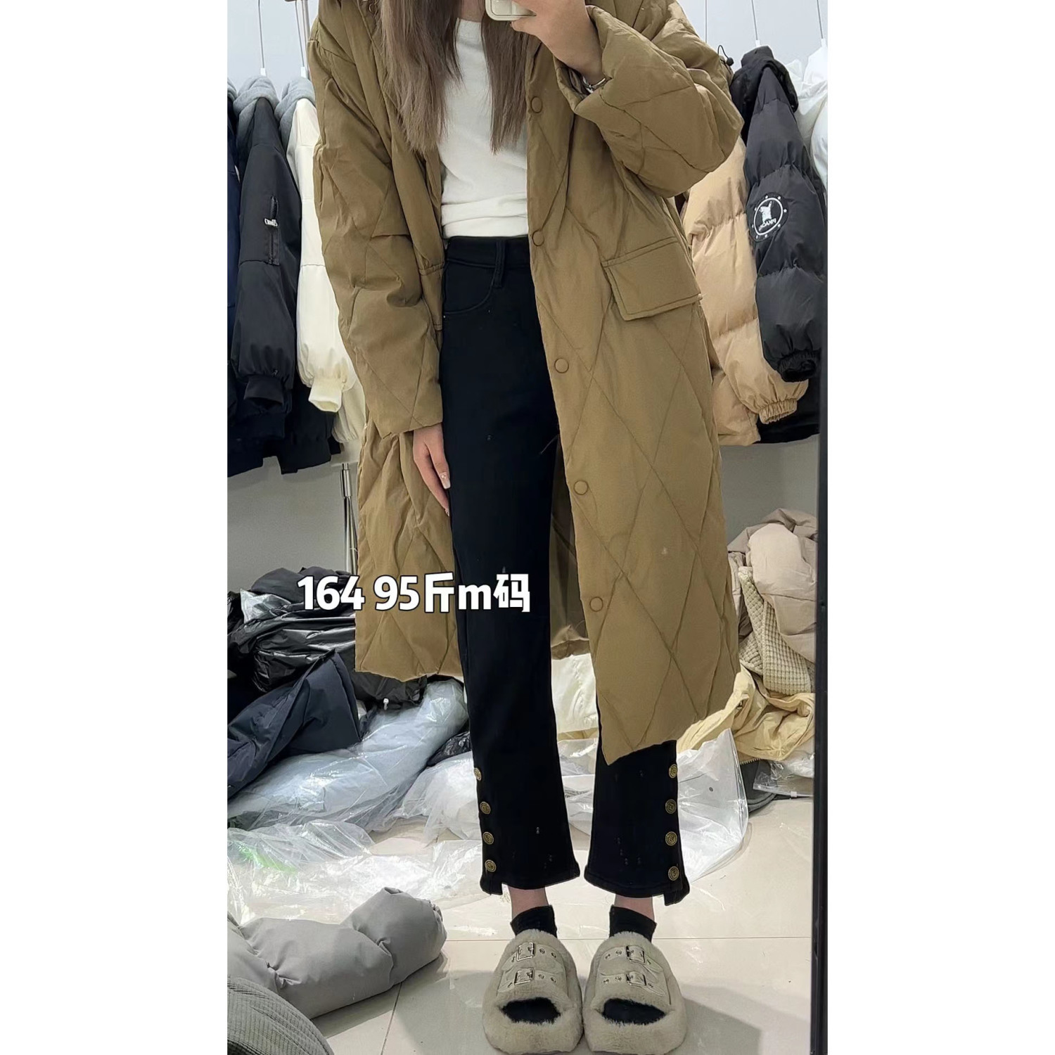 Fashionable all-match trousers button plus velvet jeans women's autumn and winter models large size high waist slim and high nine-point cigarette pants