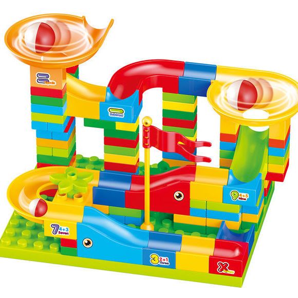 婴幼儿大颗粒积木儿童玩具弹珠轨道大闯关滑轨滑滑梯玩具兼容乐高