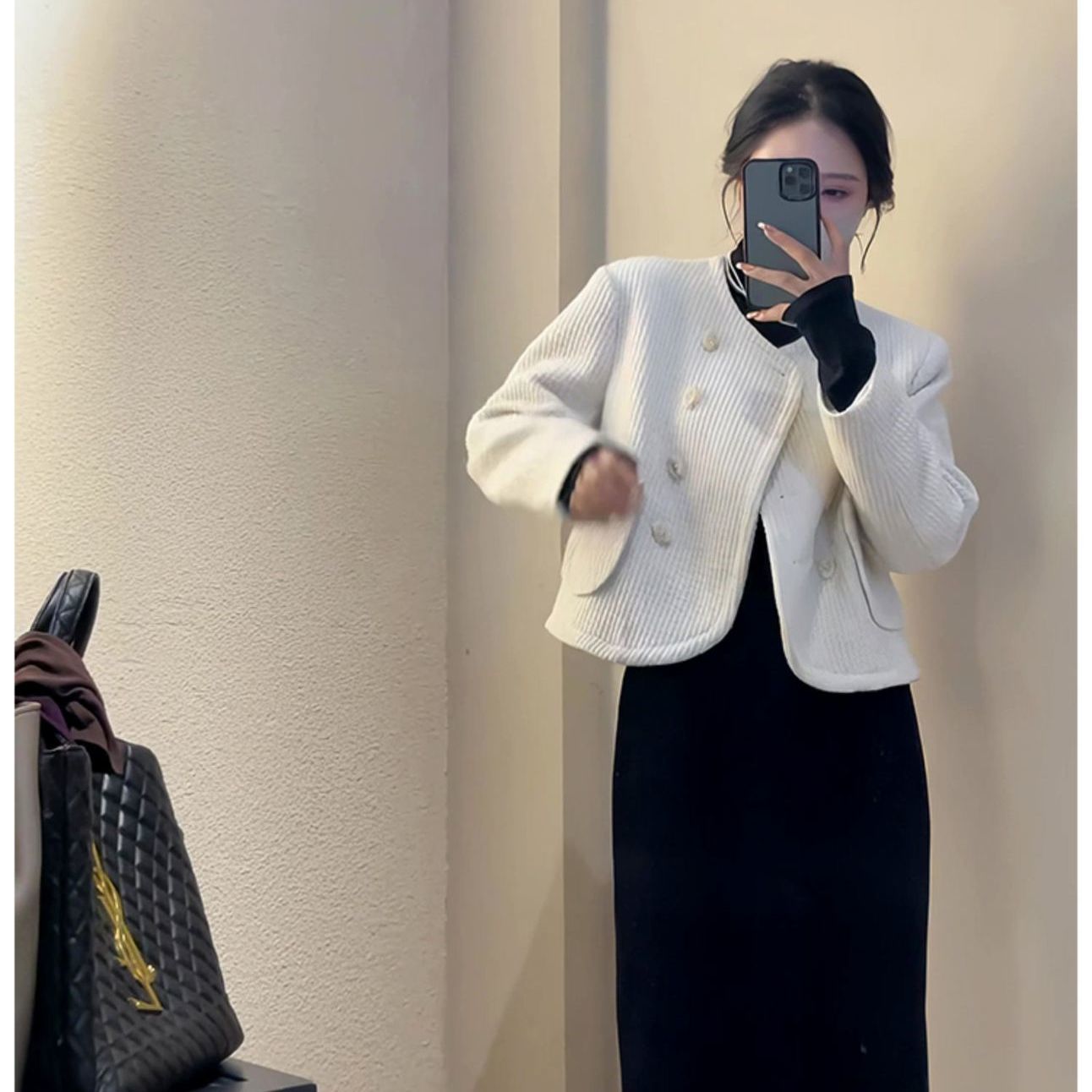 小香風外套女短款小個子高級感2023秋季新款燈芯絨上衣裙子套裝女