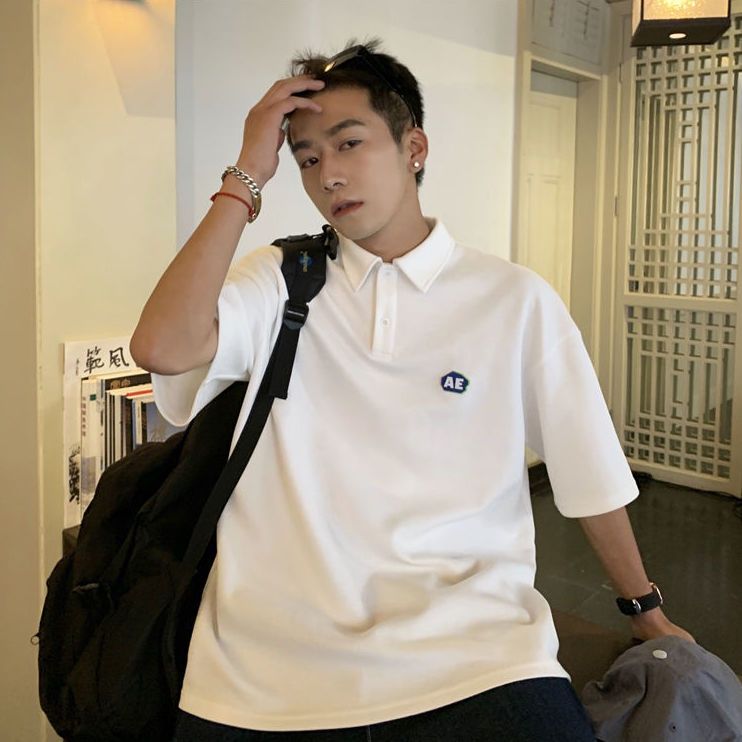 Sanji Cardin 100% cotton short-sleeved t-shirt men's lapel polo shirt Hong Kong style summer tide brand ins Harajuku style clothes