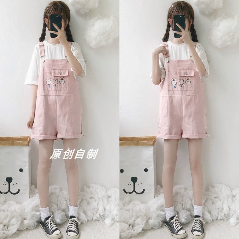 Best Han Japanese girl suit cute overalls shorts female summer student small fresh one-piece big boy wide-leg pants