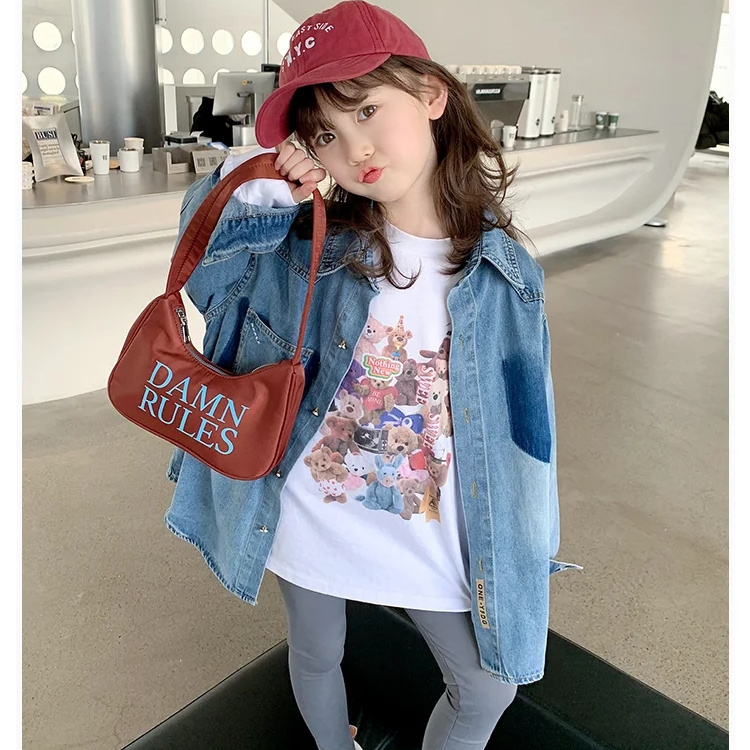 Girls denim shirt 2023 spring and autumn new children's Korean version top baby foreign style spring and autumn shirt jacket
