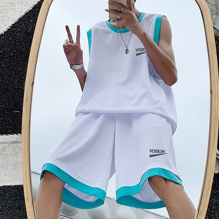 篮球服运动套装男2023夏季新款学生韩版ins潮宽松百搭球衣两件套