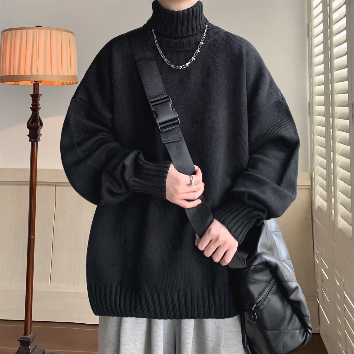 Men's High Neck Sweater Solid Colour Winter Pullover For Men_voghion.com