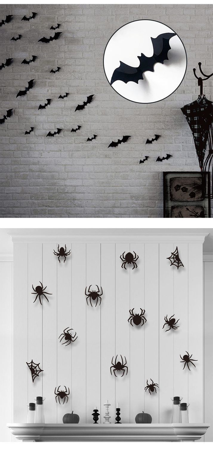 Halloween 3D Kunststofffolie Spinne Fledermaus Geist Wohnzimmer Schrank selbstklebende Dekoration kreative Wandaufkleber_voghion.com