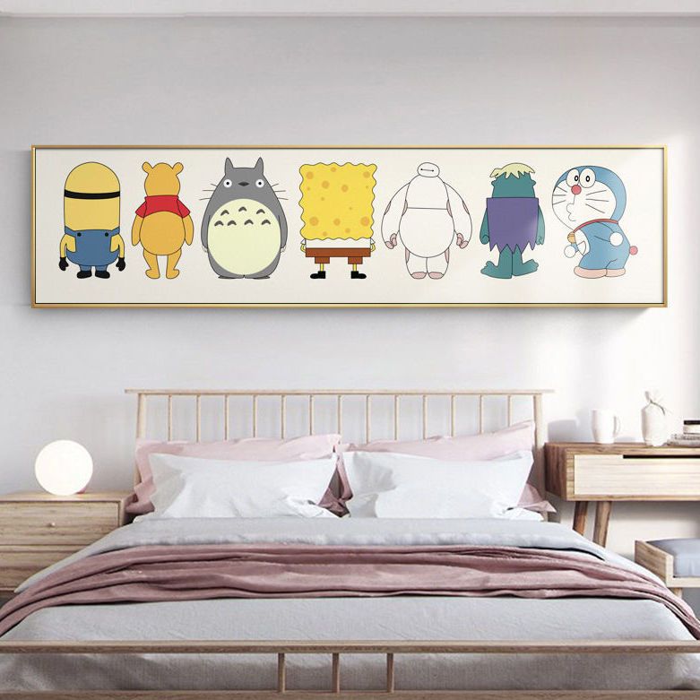 儿童房创意日漫挂画客厅横幅装饰画可爱人物卧室温馨床头壁画龙猫