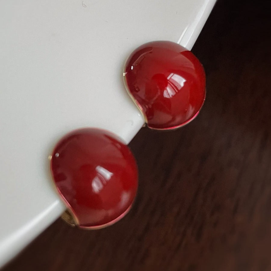 「紅朗姆酒」酒紅氣質紅豆蚊香盤耳夾無耳洞女耳環復古赫本風耳飾