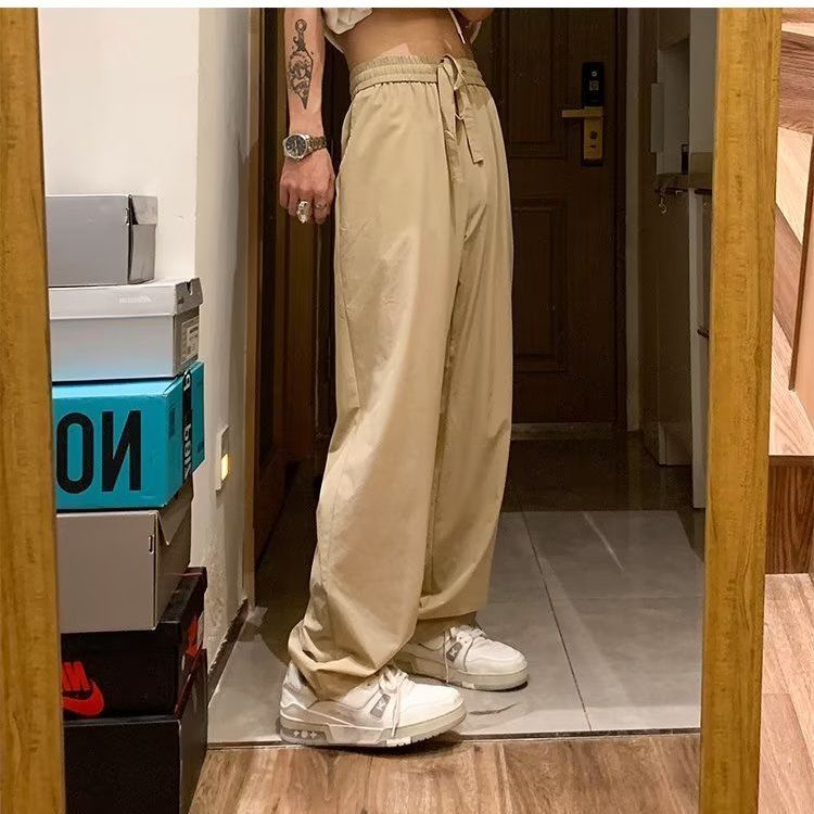 Trendy brand Japanese simple solid color straight casual pants men's retro street loose and versatile wide-leg trousers ins