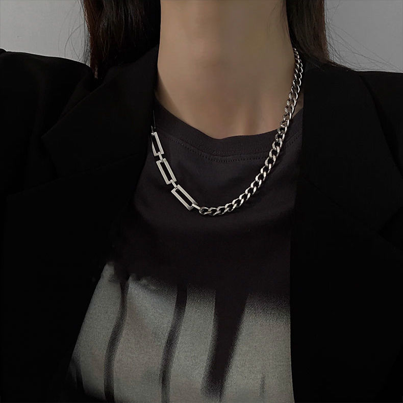Hollow chain splicing unisex necklace for men and women, trendy and handsome ins cold style hip-hop internet celebrity sweatshirt clavicle chain accessories