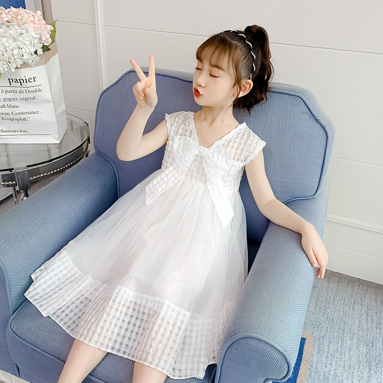 女童連衣裙夏季2023新款兒童女孩夏裝洋氣中大童網紅白色公主裙子