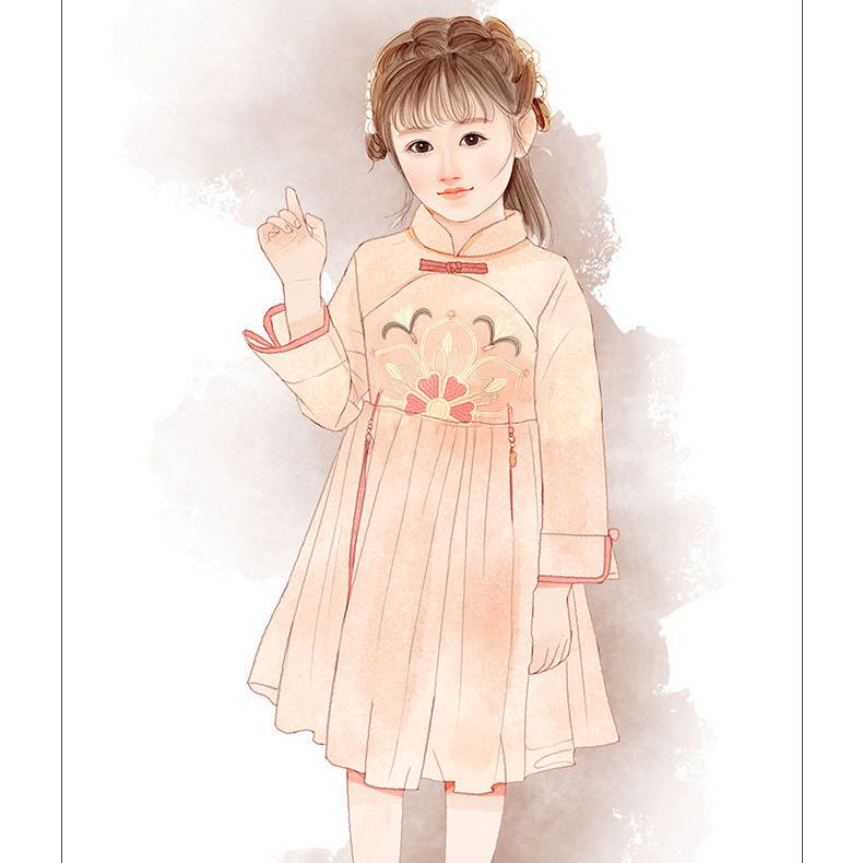 女童连衣裙春装新款中大童洋气裙子中国风长袖儿童春秋汉服公主裙