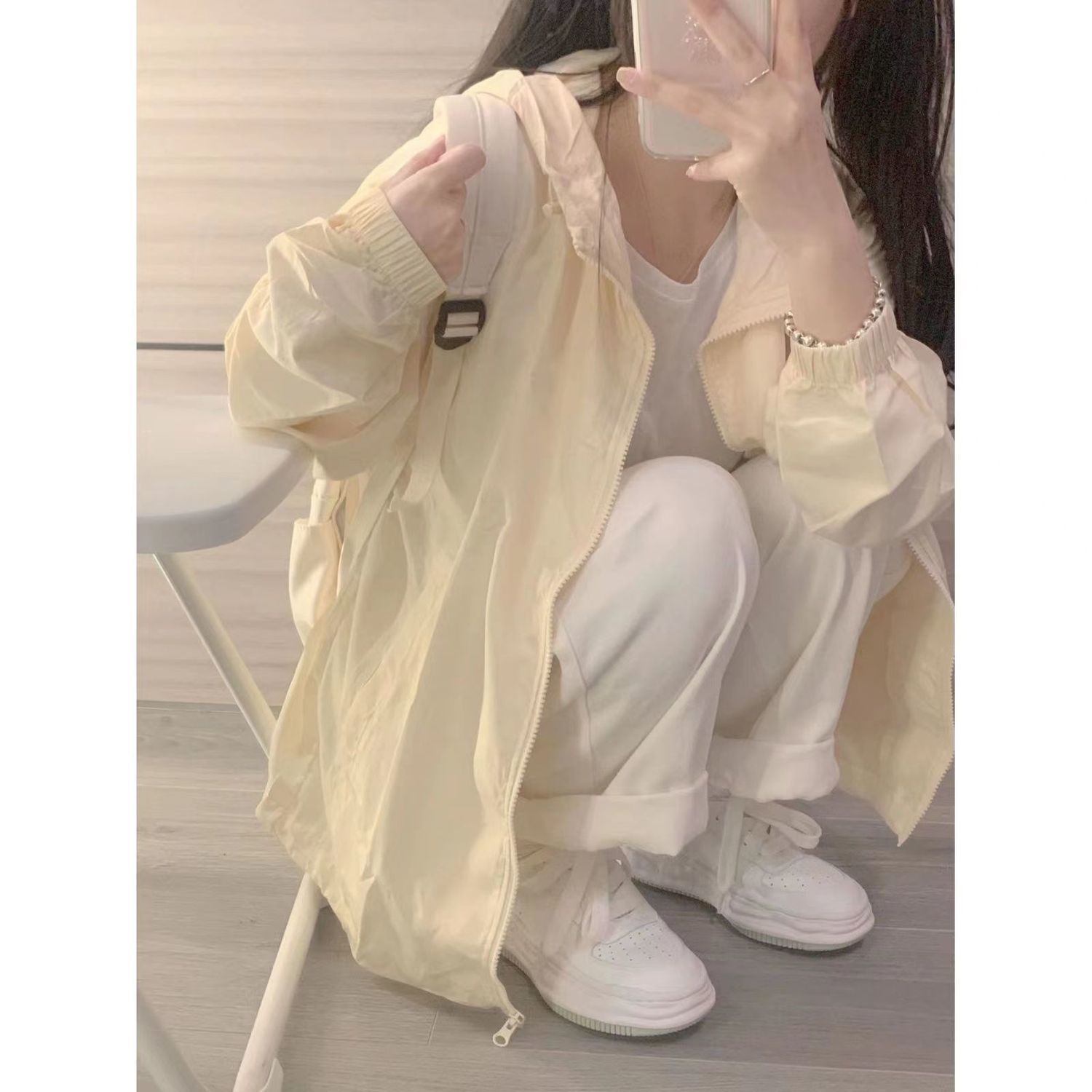 Milk yellow sunscreen jacket women's summer new loose thin section breathable anti-ultraviolet zipper sunscreen clothing tide