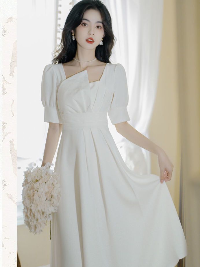 French retro light literature and art license evening dress temperament commuter dress registration elegant high-end sense engagement dress