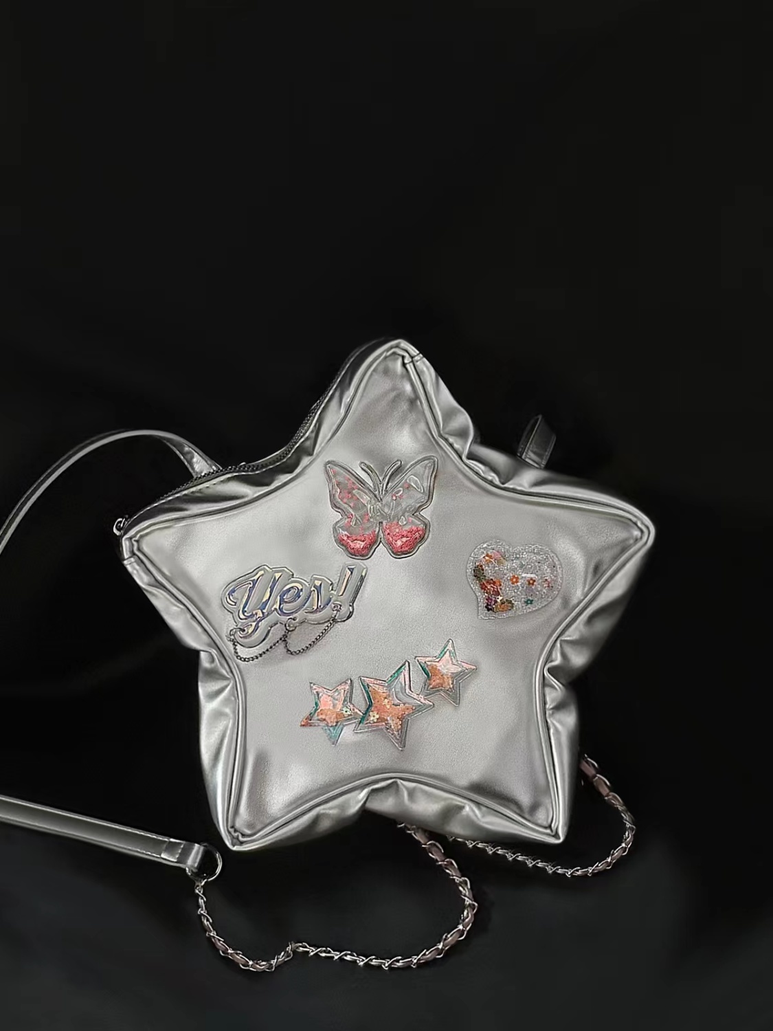 2023 new y2k sweet cool hot girl niche backpack silver five-pointed star sparkling laser creative chain backpack