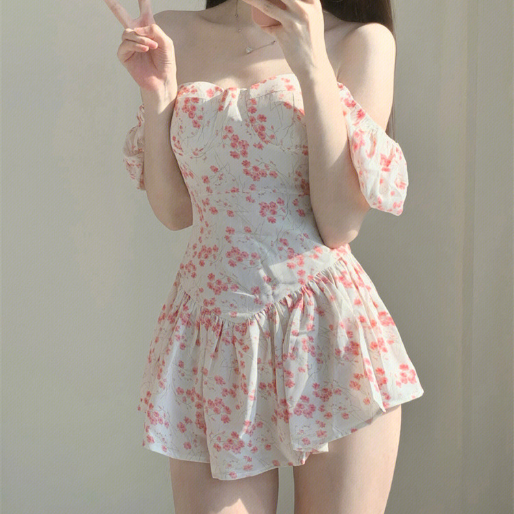 South Korea's new  small floral students fresh and conservative small chest cover belly one-piece thin hot spring vacation swimsuit