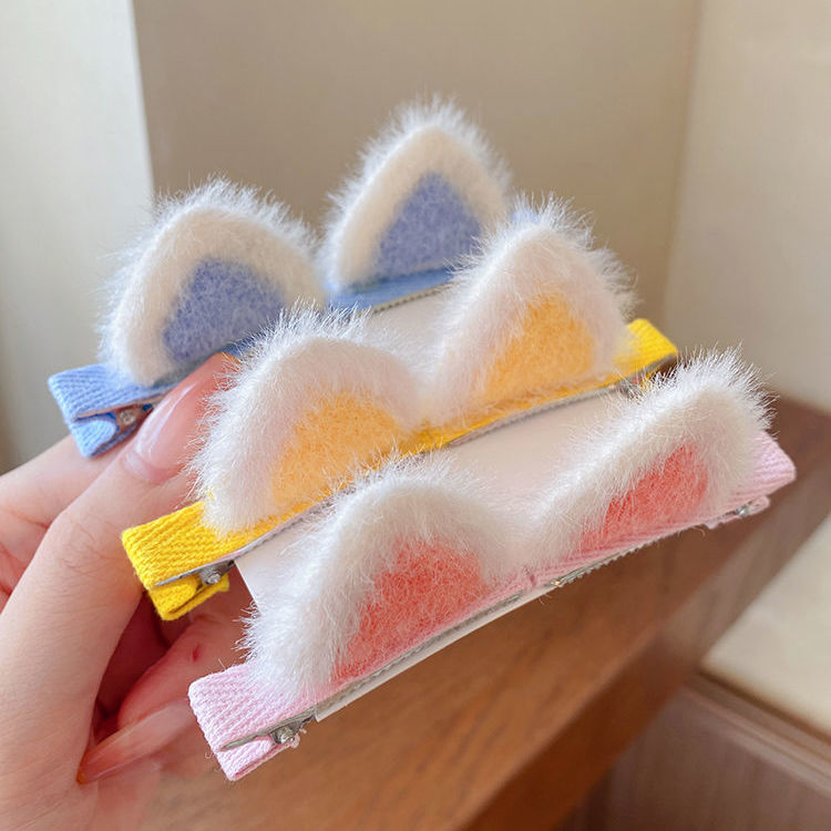 Cute children's hairpin hair accessories bangs clip broken hair forehead little girl autumn and winter furry hairpin net red hairpin girl