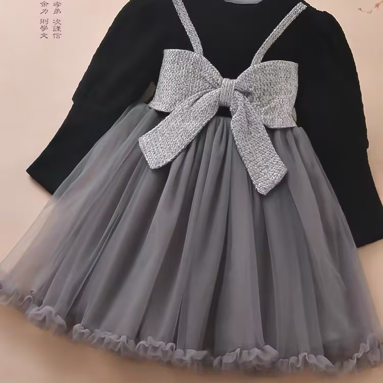 Girls autumn dress 2023 new fashionable bow Korean style gauze skirt little girl fashionable children's princess dress
