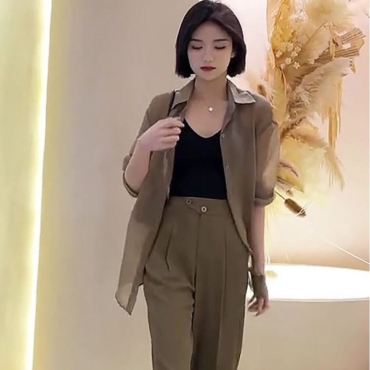 法式配吊帶雪紡小披肩別致襯衫女夏高級感氣質微透薄款防曬上衣潮