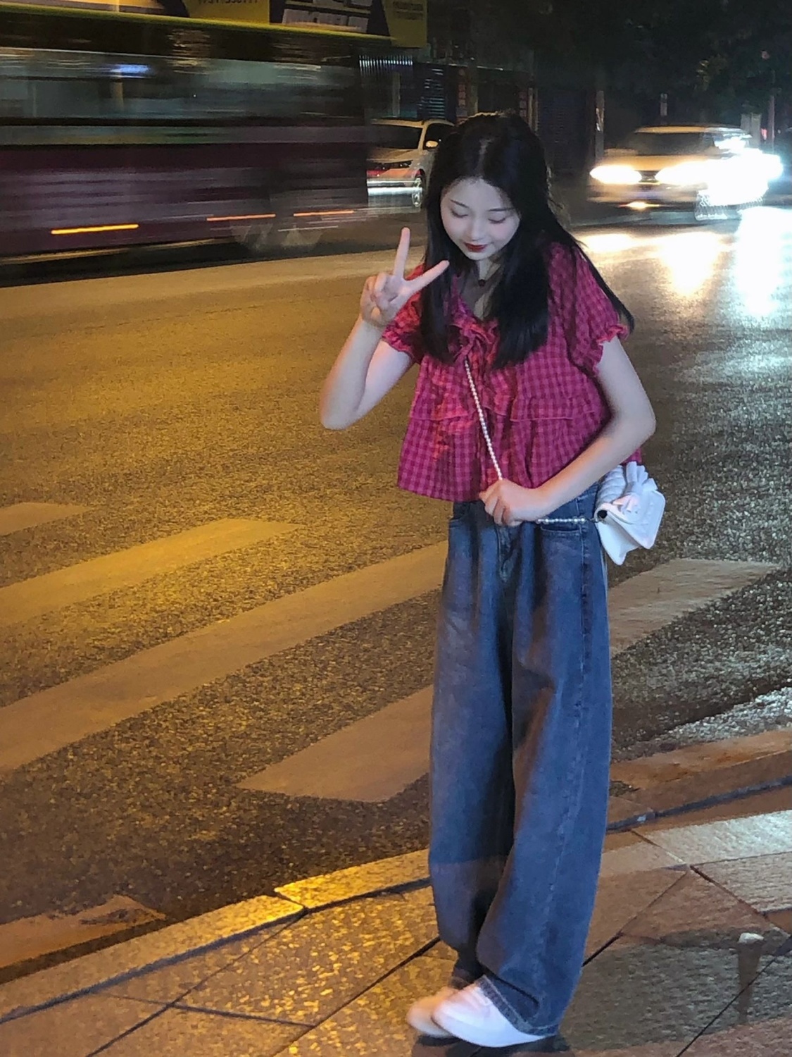 French sweet and spicy bubble short-sleeved top summer 2023 new niche chic short plaid shirt female small man