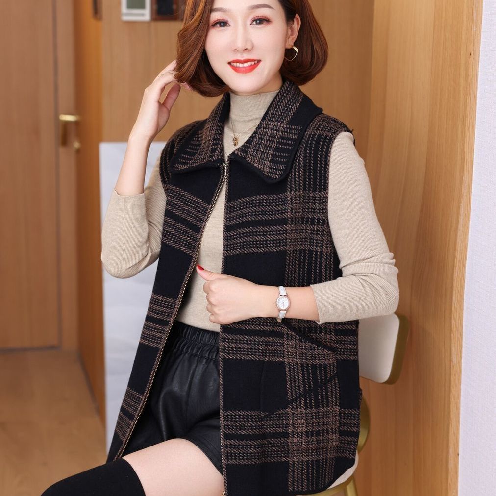 Fashion mother spring and autumn plaid vest  new style for middle-aged and elderly people