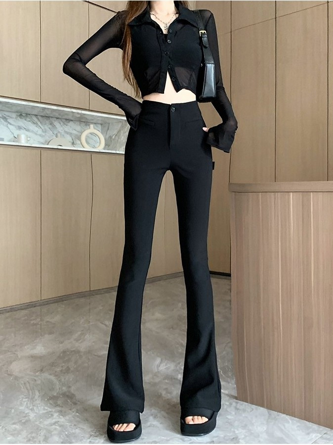 Chen Dayu black suit trousers women's early autumn new design high waist slimming micro flared horseshoe trousers