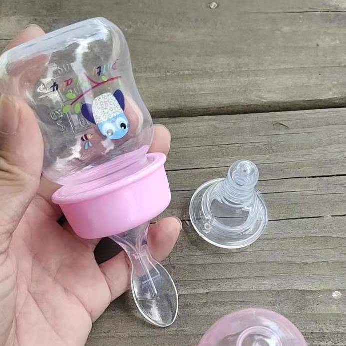 新生儿带勺头奶嘴60ml小号塑料奶瓶可挤压刚出生婴儿喂奶水小容量