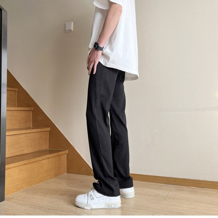 cleanfit美式高街纯黑色机能休闲裤男夏季薄款直筒宽松微喇叭西裤