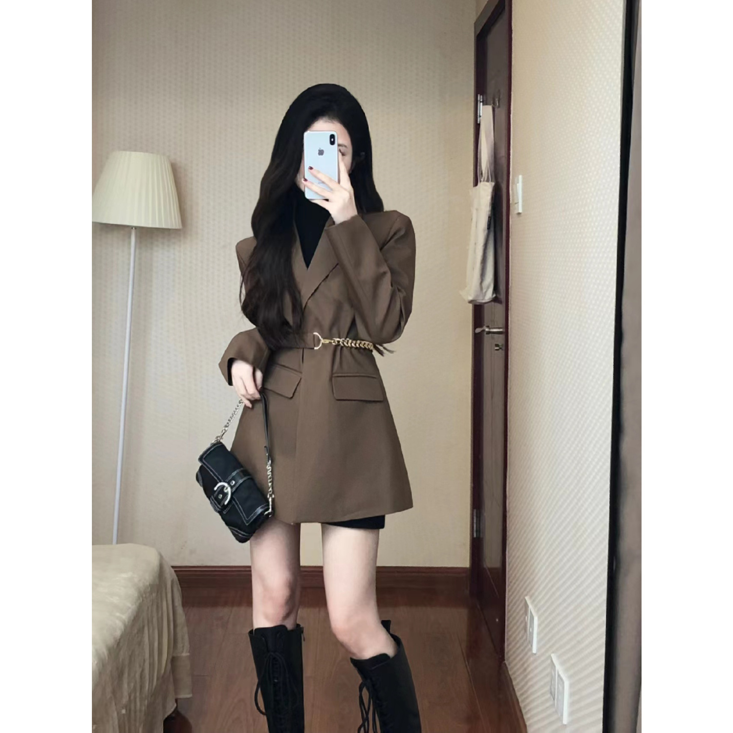 Korean temperament lady suit jacket women's spring new style high-end light mature sister style mid-length suit